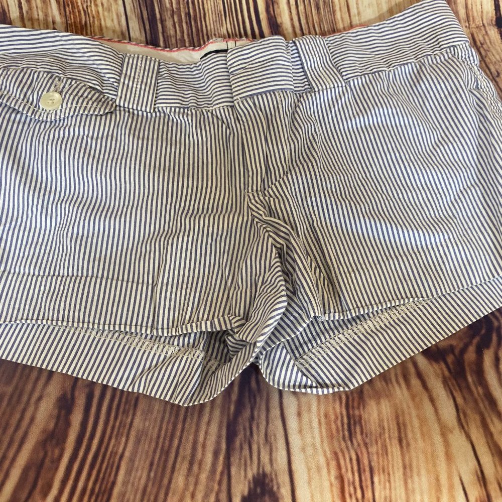 Blue and White Stripe Cotton Shorts